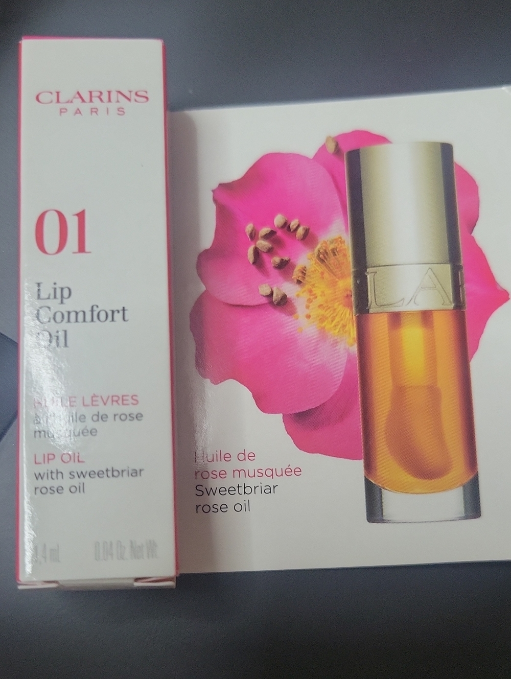 Clarins Lip Comfort Oil 01 Sweetbriar - Pink & Gold